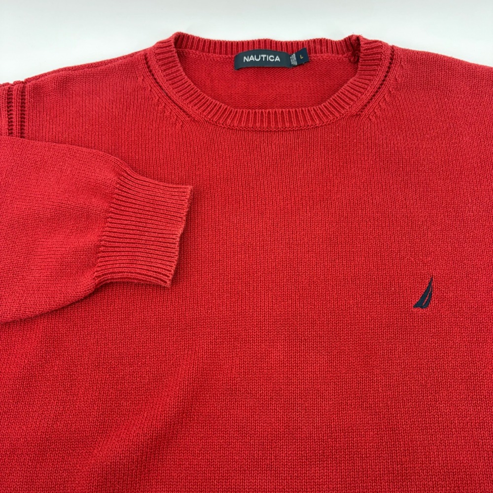 Nautica Mens‎ Rust/Red 100% Cotton Crewneck Pullover Sweater L Logo